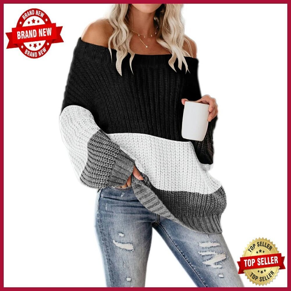 Oversized Cable Knit Sweater Drop Shoulder Chunky Pullover Women's Top